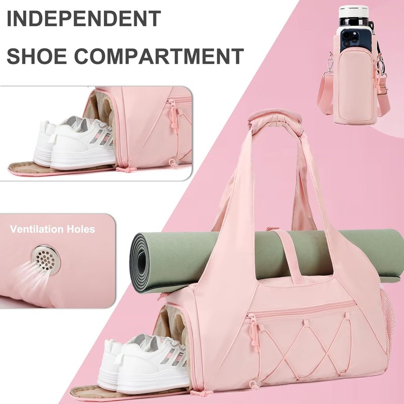 FULONEEI Gym Bag for Women, Yoga Mat Bag with Shoe Compartment and Wet Pocket, Sport Yoga Gym Bag with Yoga Strap, Carryall Yoga Tote Bag - Image 4